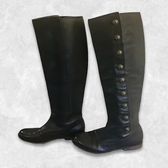 Steven by Steve Madden Greyson Boots Leather Knee-High Button Closure Black W 9 - Picture 1 of 15
